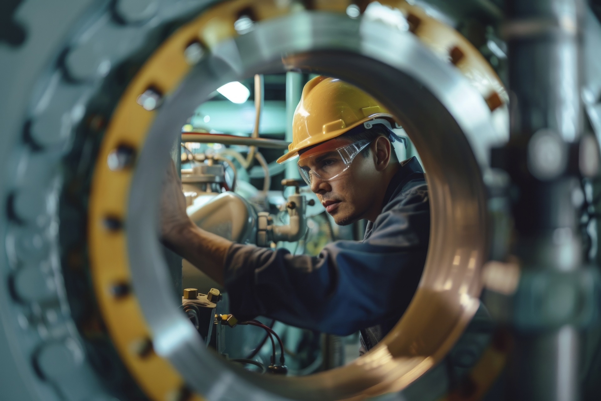 Concrete batch plant maintenance and repair worker greasing a bearing