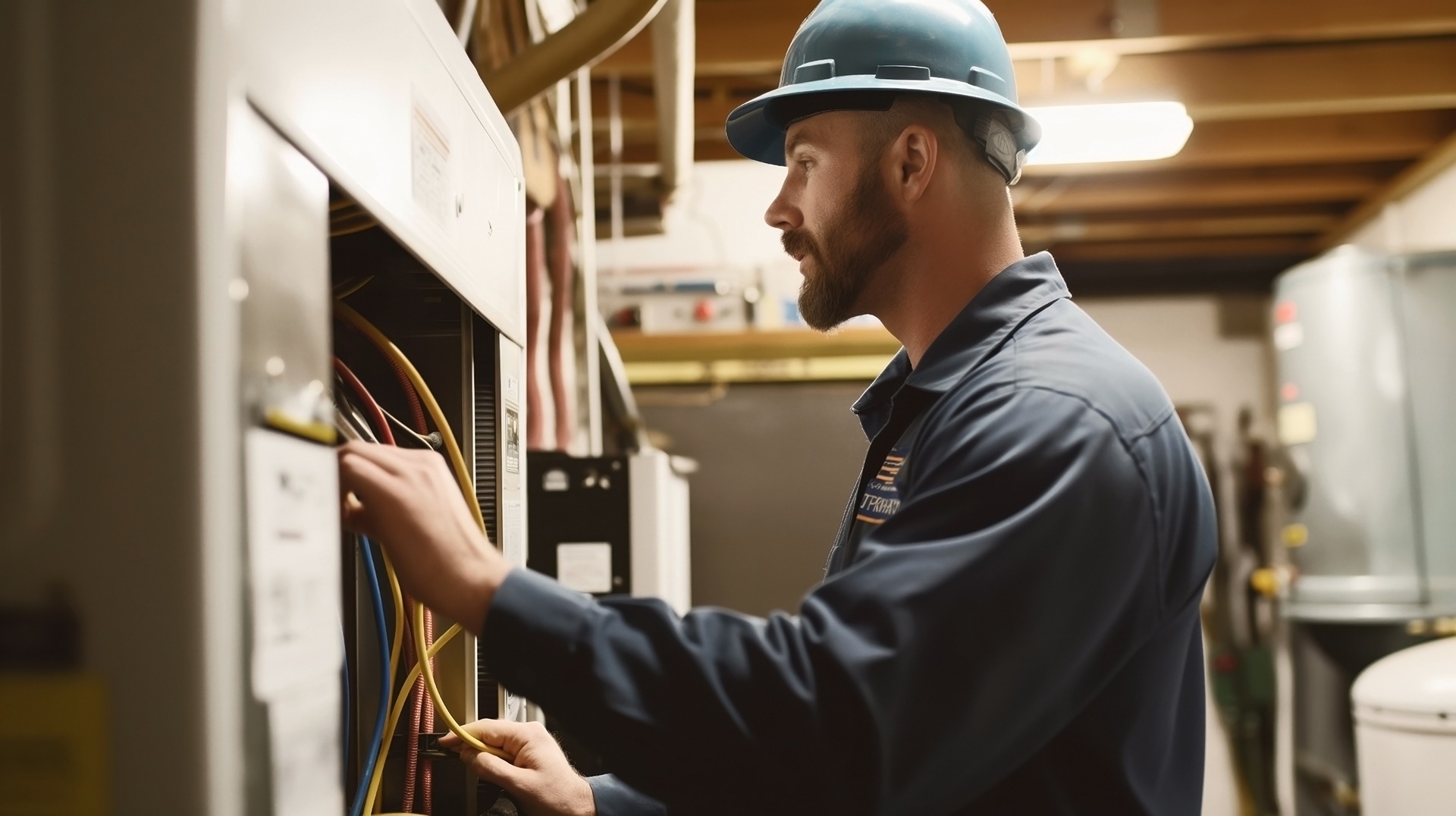 Technician repairs concrete batching plant control panel wiring